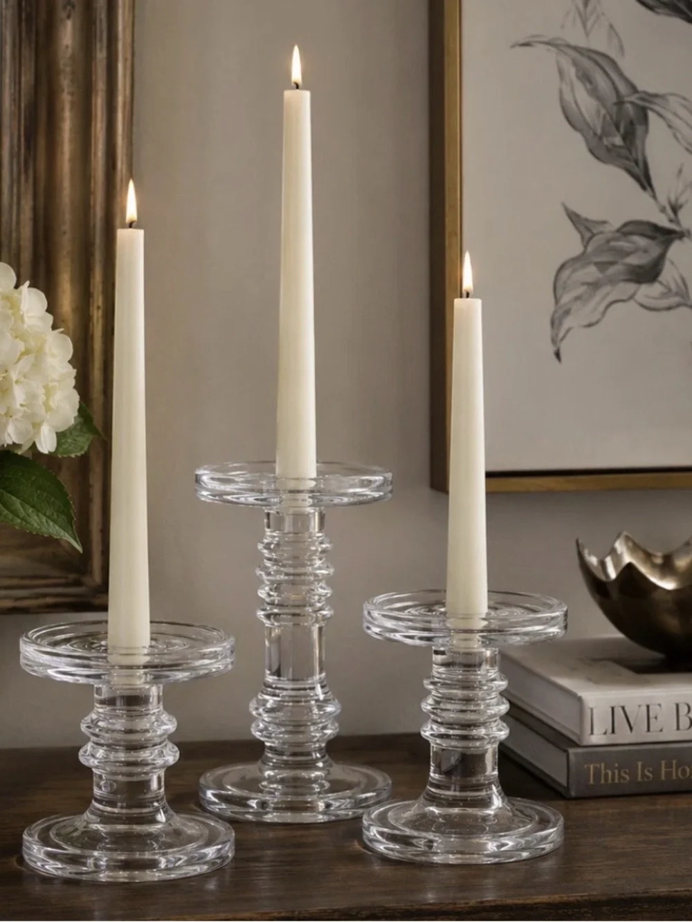 Vintage Pottery Barn Claro Glass Candle Holders – Set of 2 – 3.25